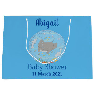 Cute manta ray and bubbles cartoon illustration large gift bag