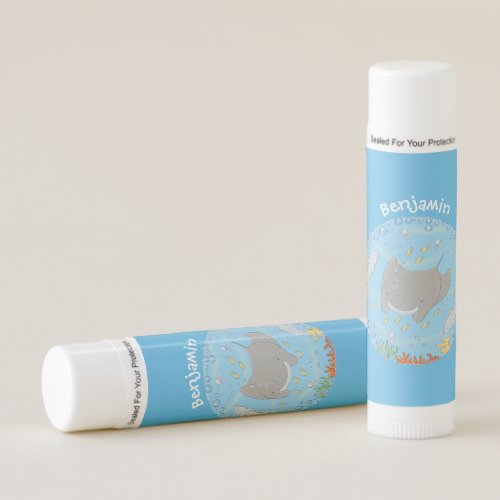 Cute manta ray and bubbles cartoon illustration lip balm