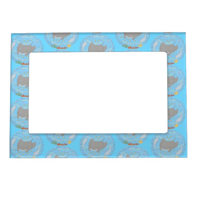 Cute manta ray and bubbles cartoon illustration magnetic frame (Front)