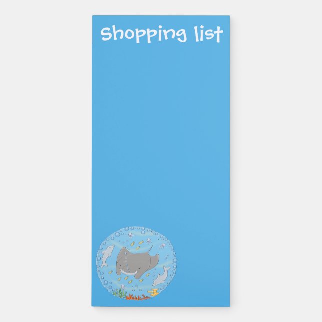 Cute manta ray and bubbles cartoon illustration magnetic notepad (Front)