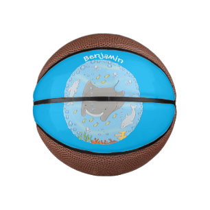 Cute manta ray and bubbles cartoon illustration mini basketball