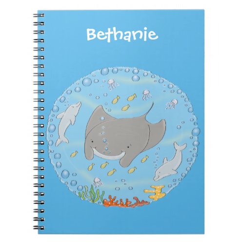 Cute manta ray and bubbles cartoon illustration notebook