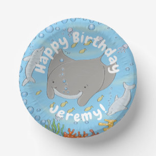 Cute manta ray and bubbles cartoon illustration paper bowls
