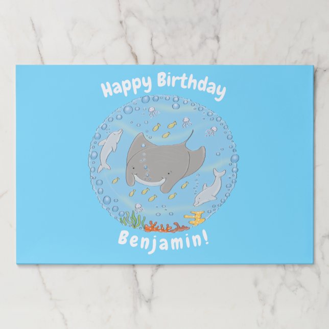 Cute manta ray and bubbles cartoon illustration paper pad (Front)