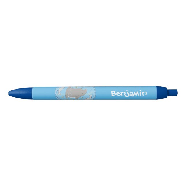 Cute manta ray and bubbles cartoon illustration pen (Front)