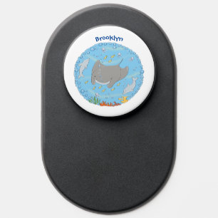 Cute manta ray and bubbles cartoon illustration PopSocket