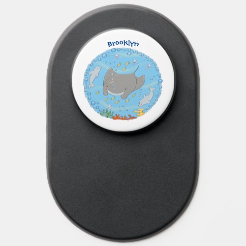 Cute manta ray and bubbles cartoon illustration PopSocket