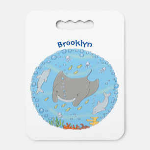 Cute manta ray and bubbles cartoon illustration seat cushion