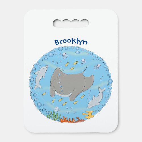 Cute manta ray and bubbles cartoon illustration seat cushion