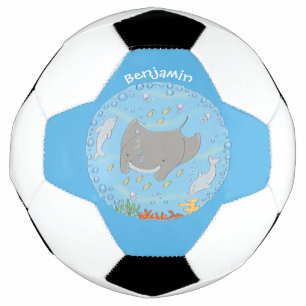 Cute manta ray and bubbles cartoon illustration soccer ball