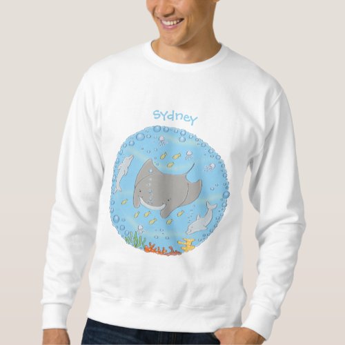 Cute manta ray and bubbles cartoon illustration sweatshirt