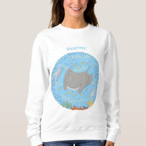 Cute manta ray and bubbles cartoon illustration sweatshirt