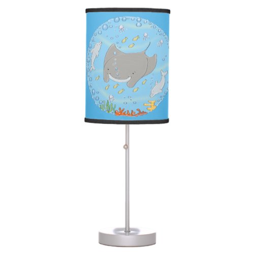 Cute manta ray and bubbles cartoon illustration table lamp