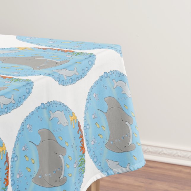 Cute manta ray and bubbles cartoon illustration tablecloth (In Situ)