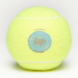 Cute manta ray and bubbles cartoon illustration tennis balls