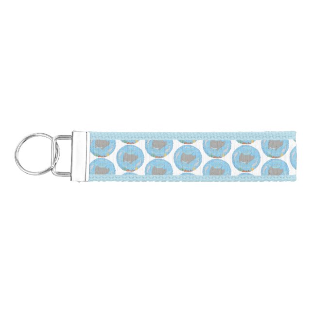 Cute manta ray and bubbles cartoon illustration wrist keychain (Keys on Left)