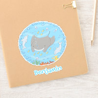 Cute manta ray and dolphins cartoon illustration