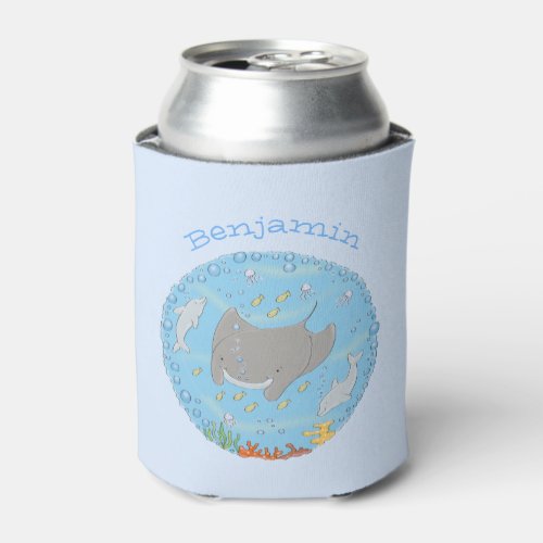 Cute manta ray sea life cartoon illustration can cooler