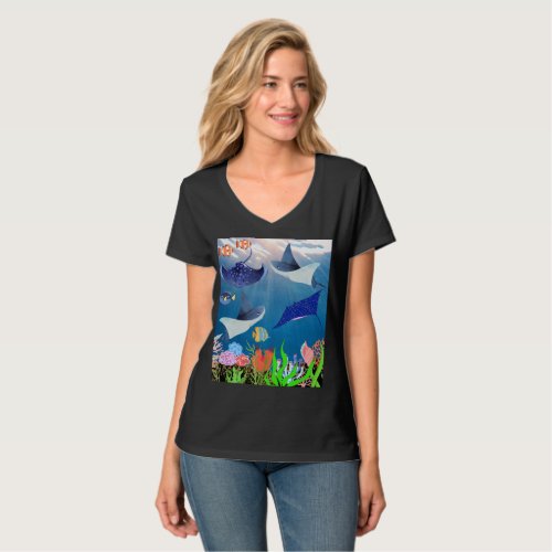 Cute Manta Stingray And Corals Womens Ocean T_Shirt