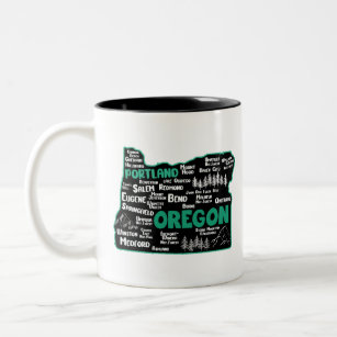 Cute map of Oregon, Portland, Salem, Eugene, Two-Tone Coffee Mug