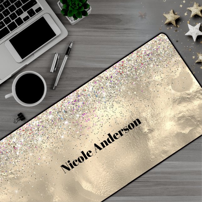 Cute marble art gold faux glitter desk mat (Creator Uploaded)