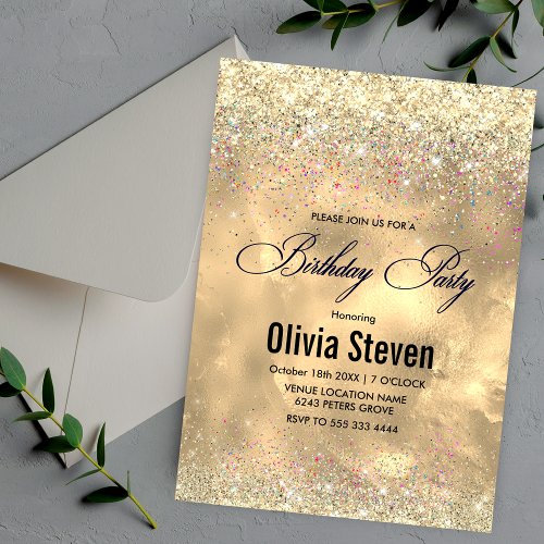 Cute marble art gold faux glitter monogram invitation