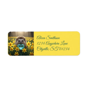 Cute March Hedgehog with Aquamarine Heart Label