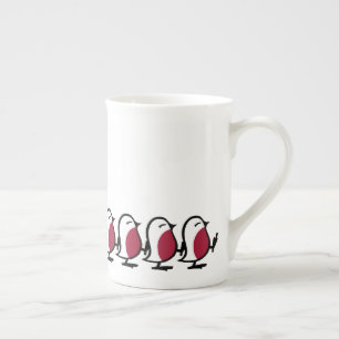 Cute Marching Robins Simple Bird Line Drawing Bone China Mug