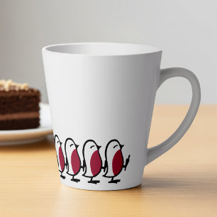 Cute Marching Robins Simple Bird Line Drawing Latte Mug
