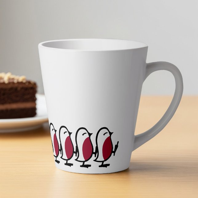 Cute Marching Robins Simple Bird Line Drawing Latte Mug (Creator Uploaded)