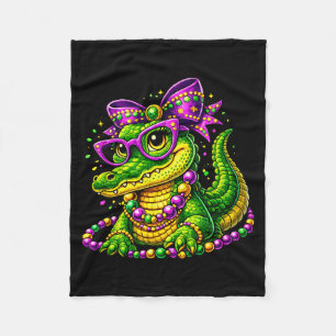 Cute mardi gras alligator gator beads mask carniva fleece blanket