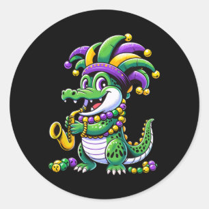 Cute Mardi Gras Alligator Jester Hat Carnival Para Classic Round Sticker
