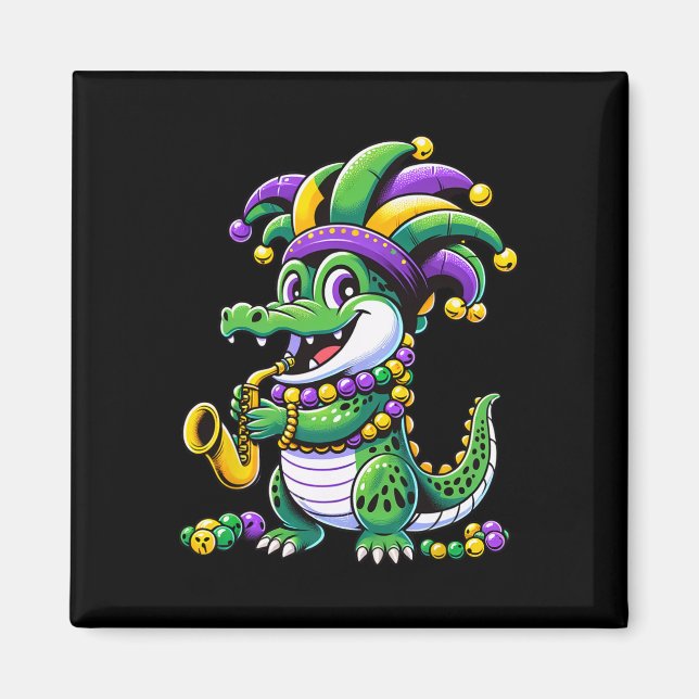 Cute Mardi Gras Alligator Jester Hat Carnival Para Magnet (Front)