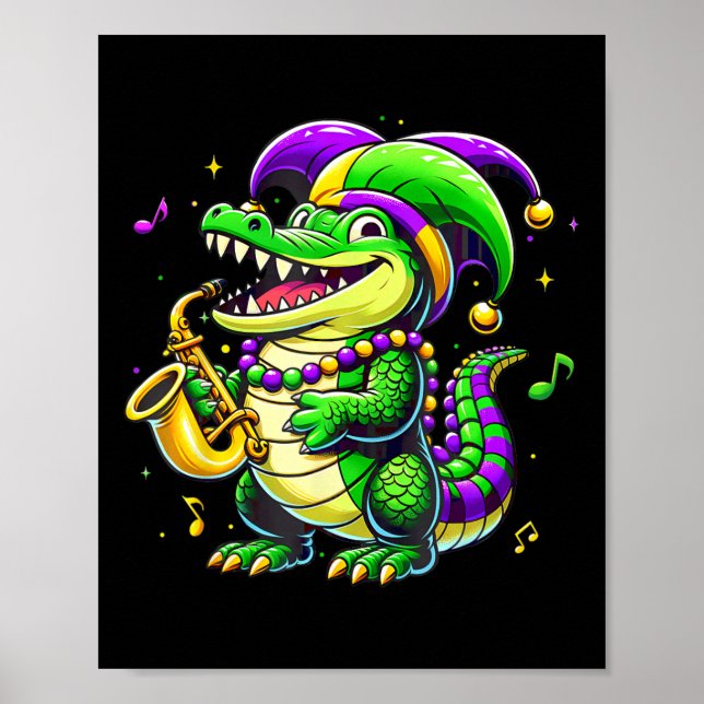 Cute Mardi Gras Alligator Jester Hat Carnival Para Poster (Front)
