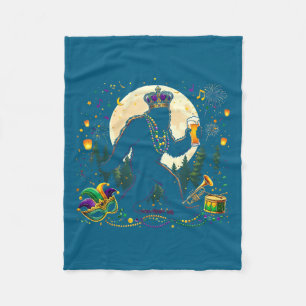 Cute Mardi Gras Bigfoot Sasquatch Drinking Fleece Blanket