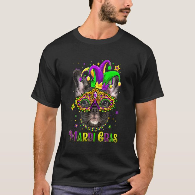 Cute Mardi Gras Carnival French Bulldog Dog Mardi  T-Shirt (Front)