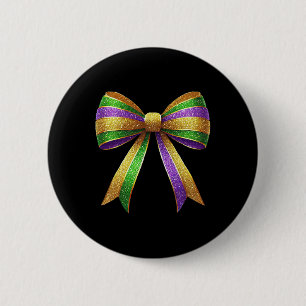 Cute Mardi Gras Fat Coquette Bow Tuesday Kids Girl Button