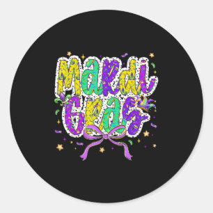 Cute Mardi Gras Fat Tuesday Coquette Bow Kids Girl Classic Round Sticker