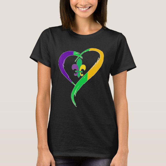 Cute Mardi Gras Heart Funny Fleur-De-Lis Mardi Gra T-Shirt (Front)