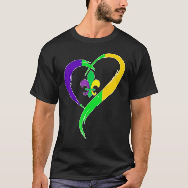 Cute Mardi Gras Heart Funny Fleur-De-Lis Mardi Gra T-Shirt (Front)