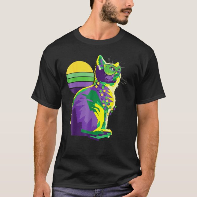 Cute Mardi Gras Kitten New Orleans Cat Owner T-Shirt (Front)