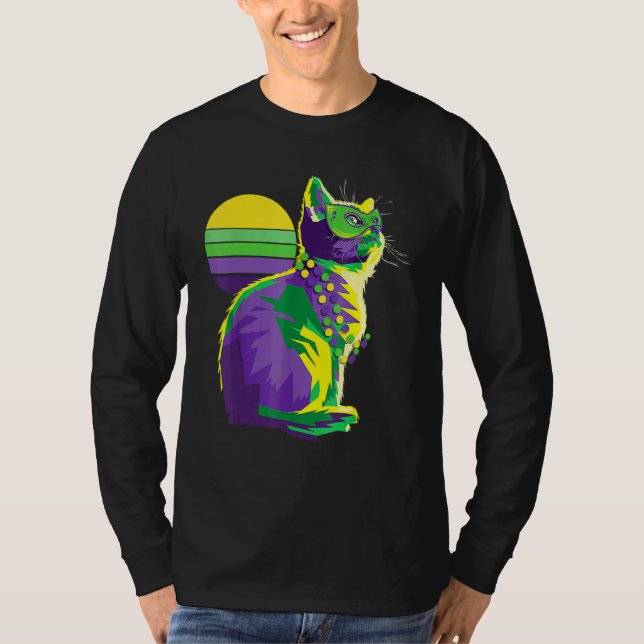 Cute Mardi Gras Kitten New Orleans Cat Owner T-Shirt (Front)