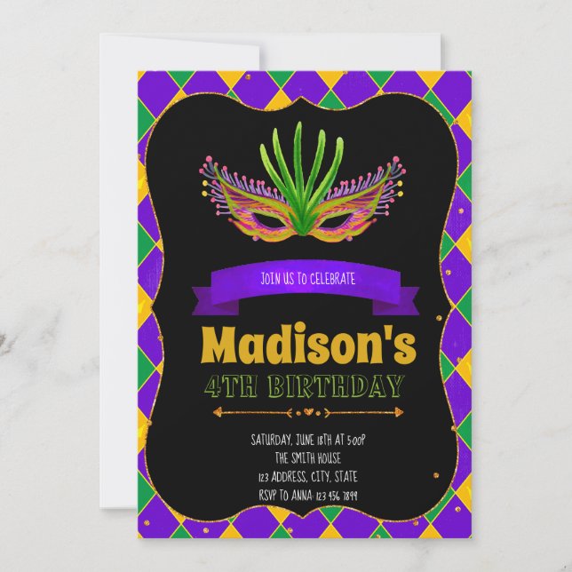 Cute mardi gras party invitation (Front)