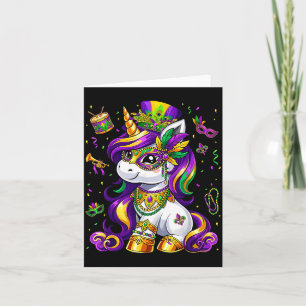 Cute mardi gras princess unicorn bead women girl card