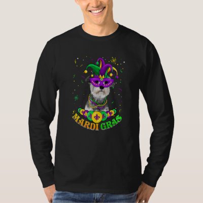 Cute Mardi Gras Schnauzer Dog Dad Dog Mom Mask Bea T-Shirt
