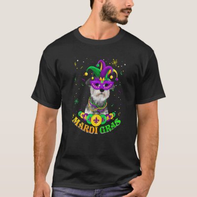 Cute Mardi Gras Schnauzer Dog Dad Dog Mom Mask Bea T-Shirt