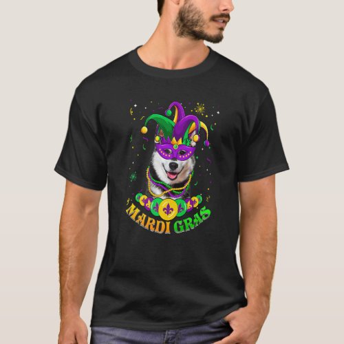 Cute Mardi Gras Siberian Husky Dog Dad Dog Mom Mas T_Shirt