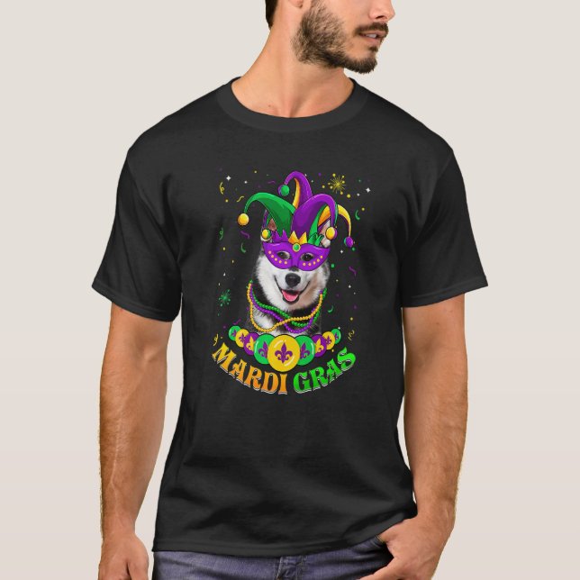 Cute Mardi Gras Siberian Husky Dog Dad Dog Mom Mas T-Shirt (Front)