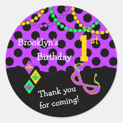 Cute Mardi Gras Theme 1st Birthday Seal