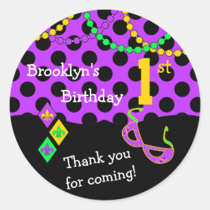Cute Mardi Gras Theme 1st Birthday Seal